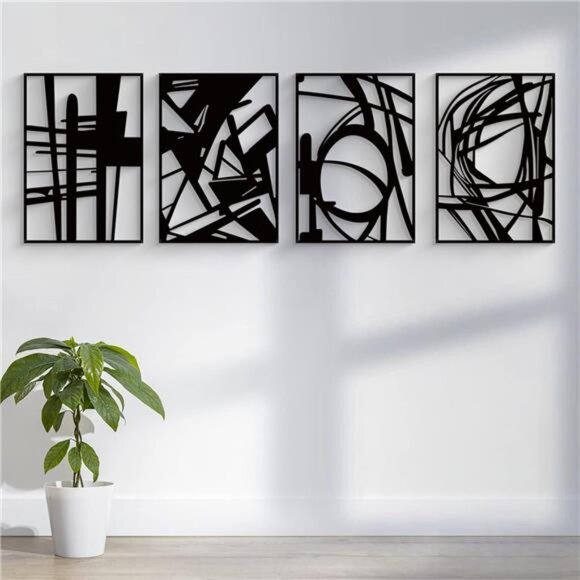 4Pack Black Abstract Metal Wall Art, Minimalist Décor Single Line Art Wall Décor - Picture 4 of 7